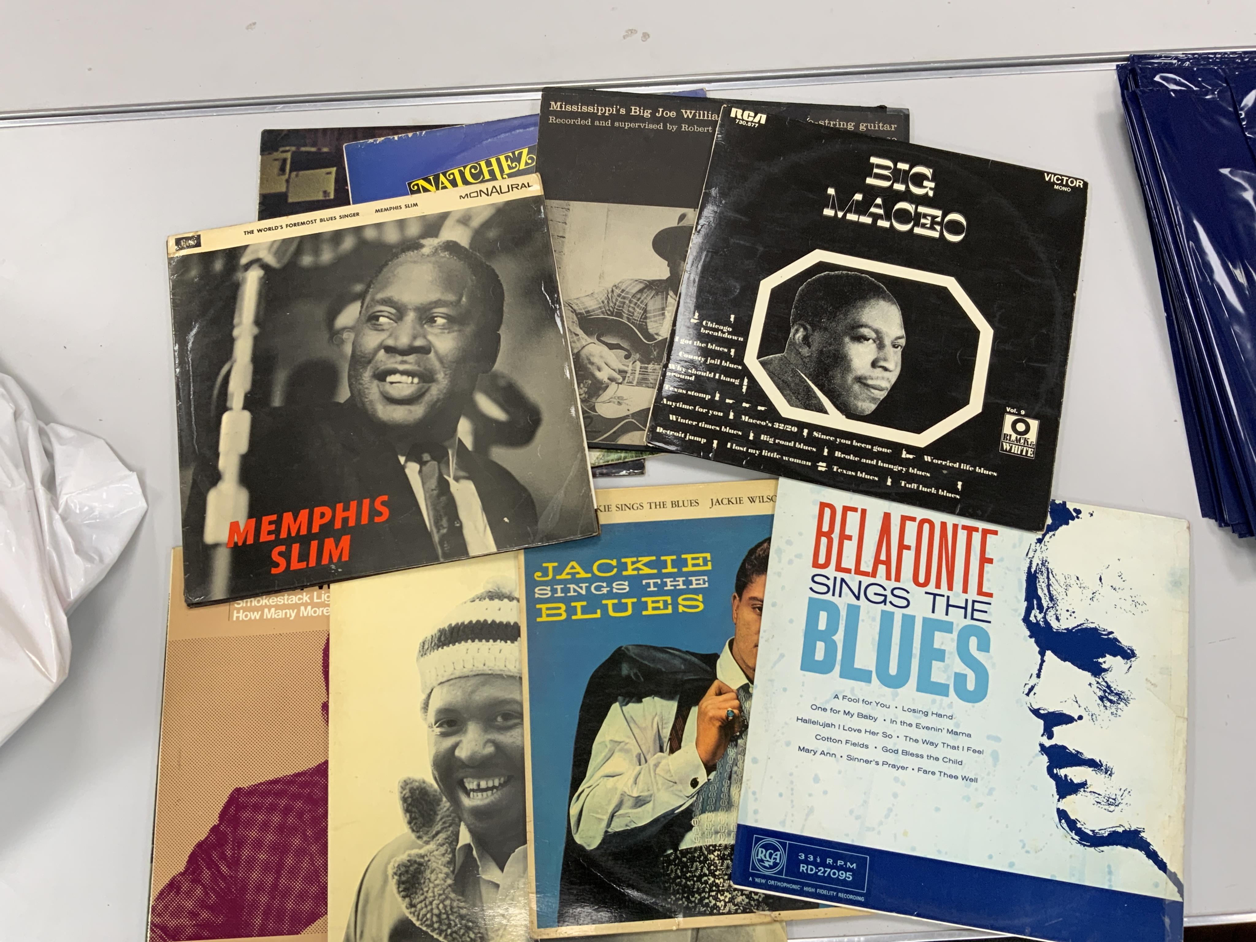 Forty-two blues and jazz LP record albums on Pye, EMI, CBS, Blue Horizon, RCA, etc. Artists, including; ten Chuck Berry albums, Jimmy Witherspoon, B.B. King, Robert Johnson, Memphis Slim, Howlin’ Wolf, etc. together with